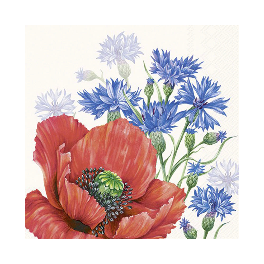 Poppy and Cornflowers IHR Paper Cocktail Napkins 25 cm 20 pack 3 ply