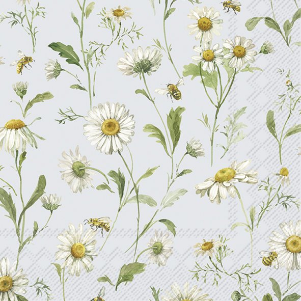 Daisies Light Blue IHR Paper Cocktail Napkins 25 cm 20 pack 3 ply