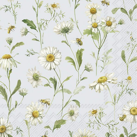 Daisies Light Blue IHR Paper Cocktail Napkins 25 cm 20 pack 3 ply