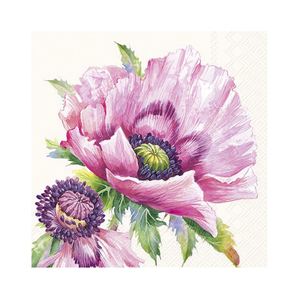 Graceful Poppy Cream IHR Paper Cocktail Napkins 25 cm 20 pack 3 ply
