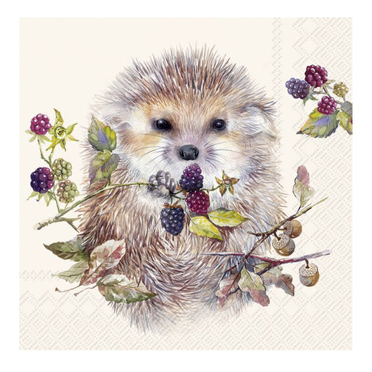 Forest Hedgehog Cream Cocktail IHR Paper Table Napkins 25 cm or 10 inches square 3 ply