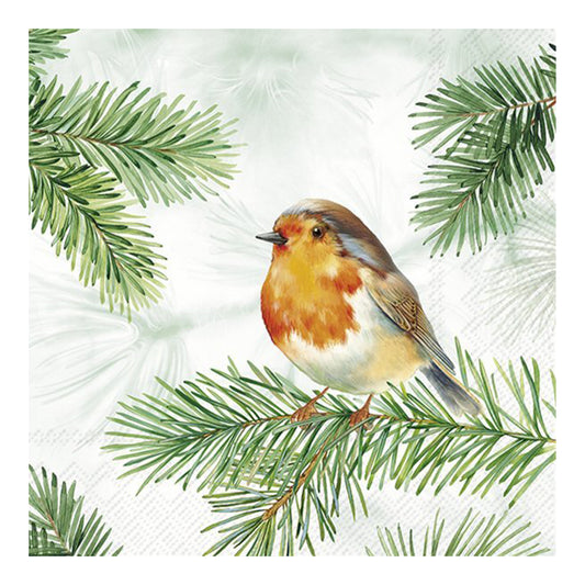 Charming Robin Green Christmas Cocktail IHR Paper Table Napkins 25 cm or 10 inches square 3 ply