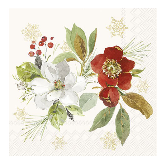 Poinsettia Bouquet Cream Cocktail IHR Paper Table Napkins 25 cm or 10 inches square 3 ply