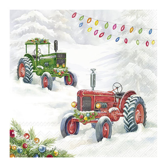 Festive Tractor Christmas Cocktail IHR Paper Table Napkins 25 cm or 10 inches square 3 ply