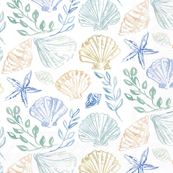 Blue Shells IHR Paper Cocktail Napkins 25 cm square 3 ply 20 pack