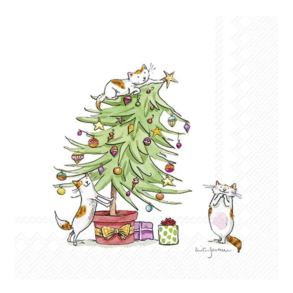 Anita Jeram Cat in the Christmas Tree IHR Paper Cocktail Napkins 25 cm 20 pack 3 ply