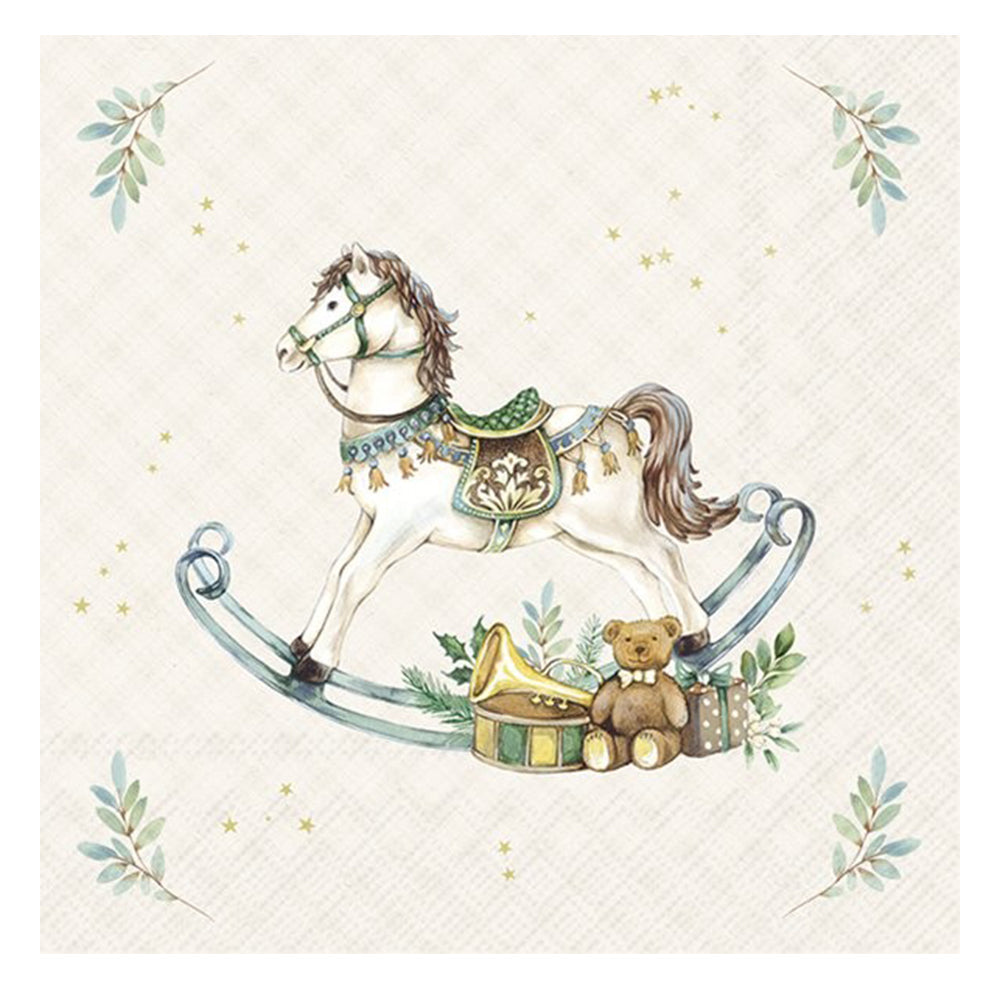 Nostalgic Christmas Horse Cream IHR Paper Cocktail Napkins 25 cm 20 pack 3 ply