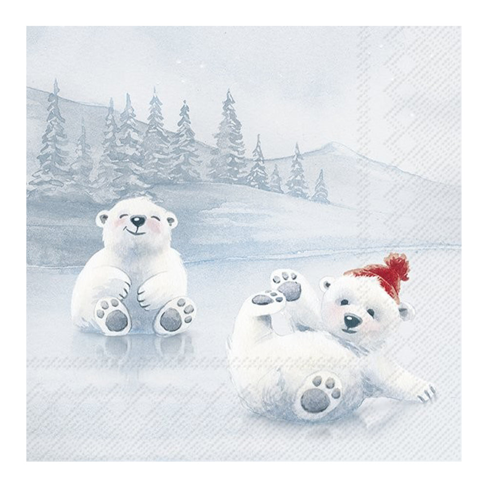 Dancing on Ice Polar Bear Christmas IHR Paper Cocktail Napkins 25 cm 20 pack 3 ply