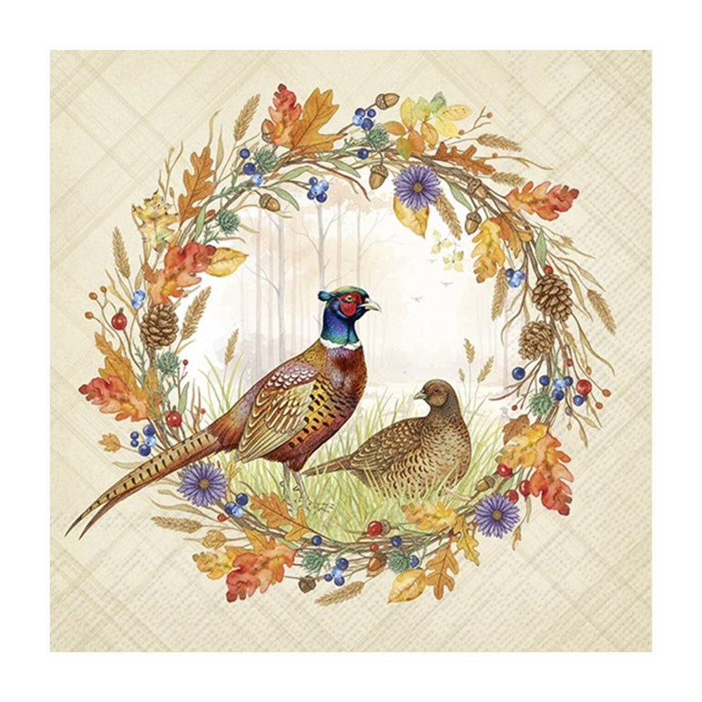 Pheasant Wreath IHR Paper Cocktail Napkins 25 cm 20 pack 3 ply