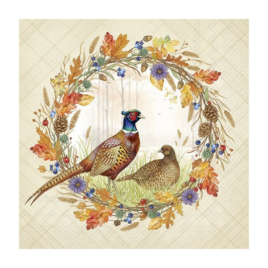 Pheasant Wreath IHR Paper Cocktail Napkins 25 cm 20 pack 3 ply