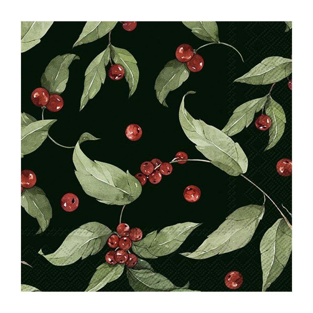 Leander Dark Green Christmas Cocktail IHR Paper Table Napkins 25 cm or 10 inches square 3 ply