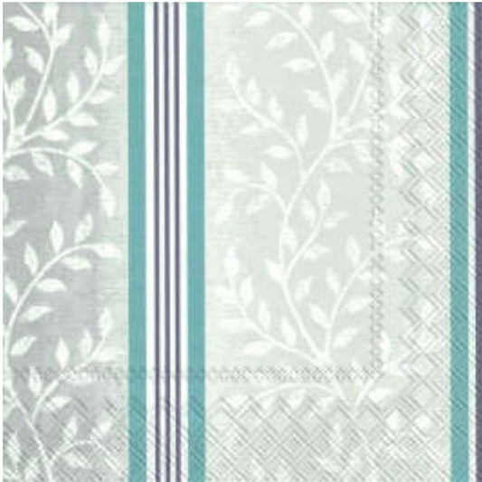 Noblesse Grey Stripe Floral IHR Paper Dinner Napkins 40 cm square 3 ply 20 pack