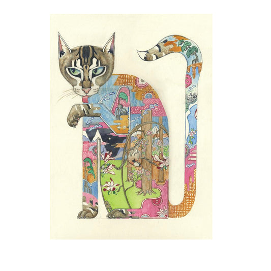 Cat Licking Its Paw Greeting Card by Daniel Mackie - 7 x 5 inches with envelope