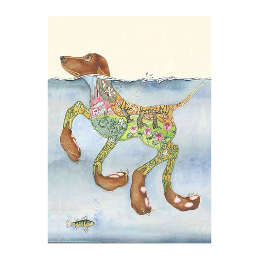 Doggy Paddy Dog Swimming Greeting Card by Daniel Mackie - 7 x 5 inches with envelope