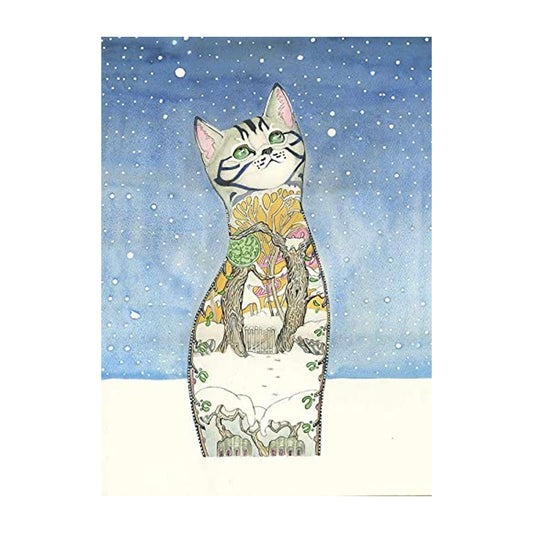 Cat in the Snow Greeting Card by Daniel Mackie - 7 x 5 inches with envelope