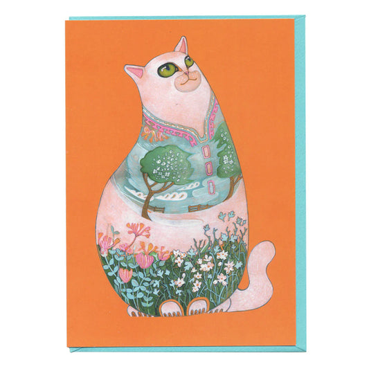 White Cat Greeting Card by Daniel Mackie - 7 x 5 inches with envelope