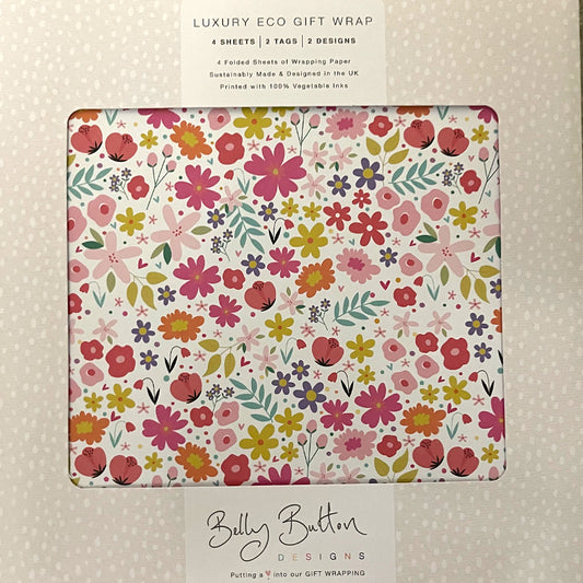 Florals Luxury Flat Wrap Pack 4 sheets x 2 designs 2 pop out tags Wrap sheet size 690 x 495mm