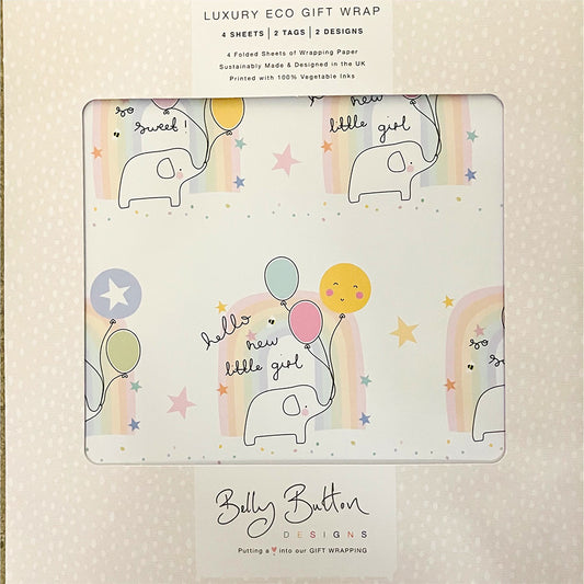 Baby Girl Flat Wrap Pack 4 sheets x 2 designs 2 pop out tags Wrap sheet size 690 x 495mm