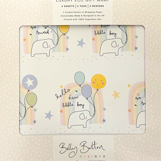 Baby Boy Flat Wrap Pack 4 sheets x 2 designs 2 pop out tags Wrap sheet size 690 x 495mm