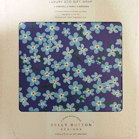 Red & Blue Florals Flat Wrap Pack 4 sheets x 2 designs 2 pop out tags Wrap sheet size 690 x 495mm