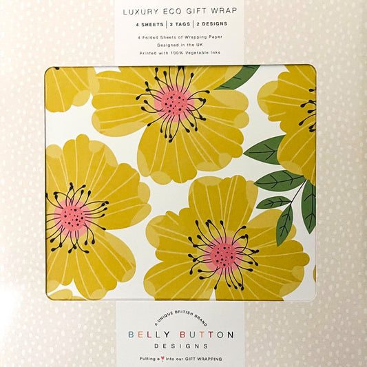 Yellow Rose Flat Wrap Pack 4 sheets x 2 designs 2 pop out tags Wrap sheet size 690 x 495mm