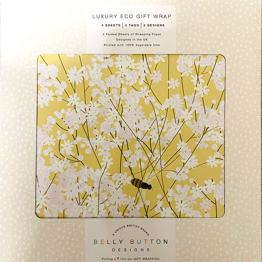 Gypsophila Flat Wrap Pack 4 sheets x 2 designs 2 pop out tags Wrap sheet size 690 x 495mm