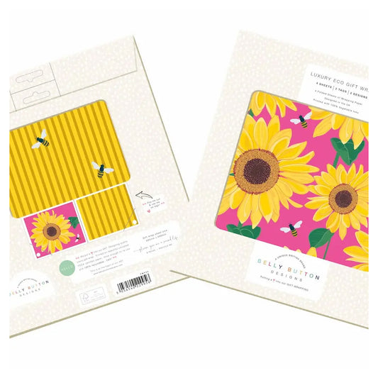 Sunflower Flat Wrap Pack 4 sheets x 2 designs 2 pop out tags Wrap sheet size 690 x 495mm