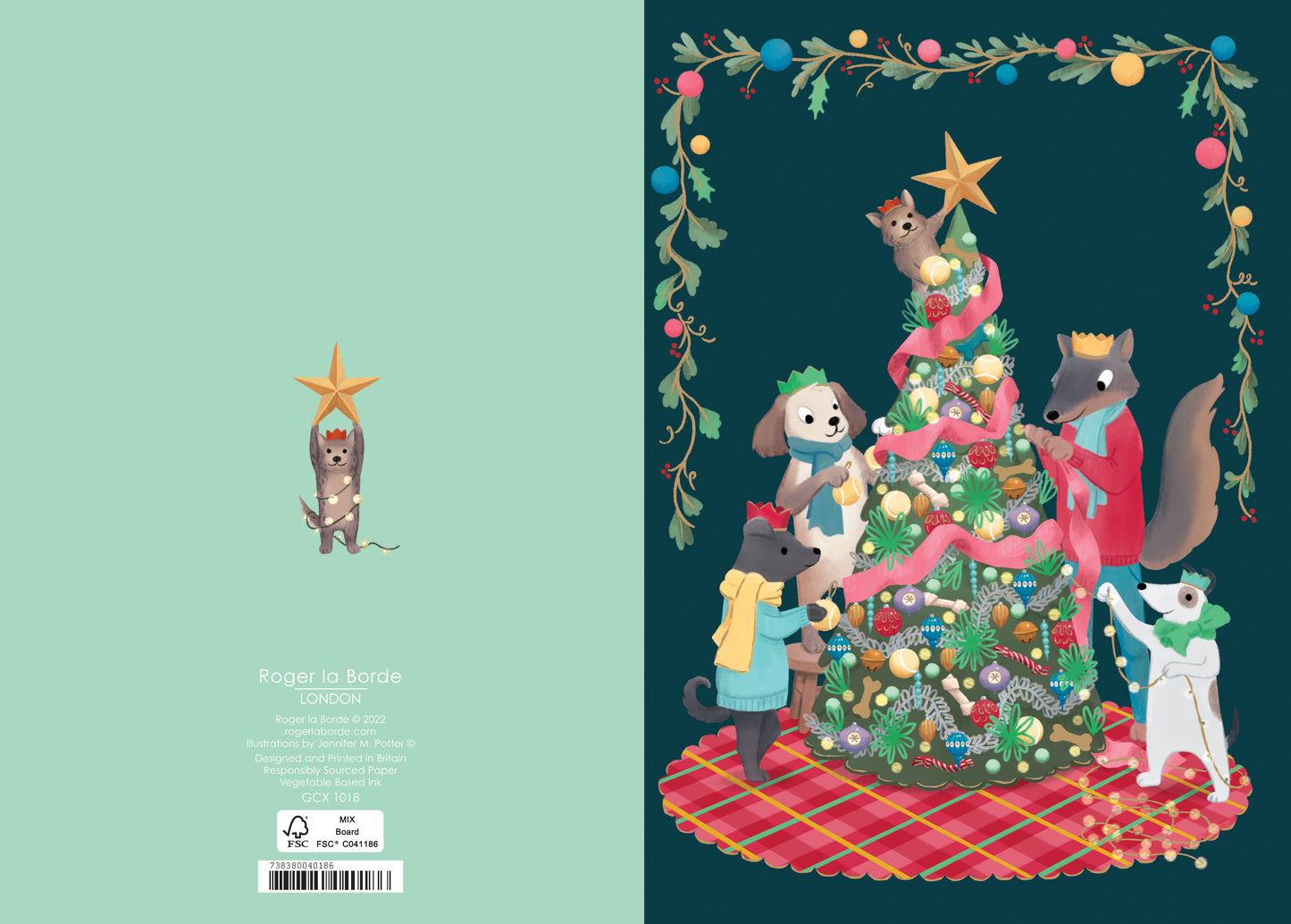 Animal Tree Foiled Christmas Card Roger la Borde in Kraft Box 5 pack 170 x 120 mm