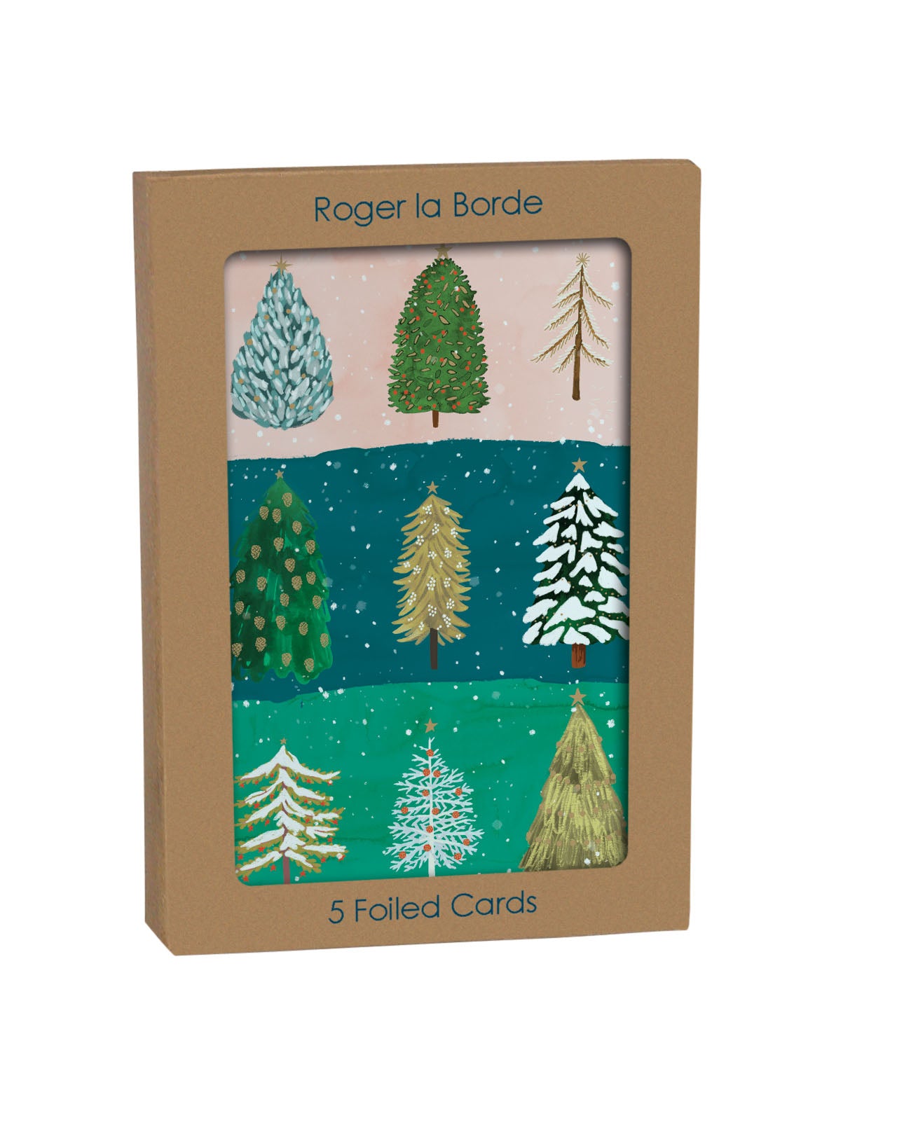 Wild Winter Forest Foiled Christmas Card Roger la Borde in Kraft Box 5 pack 170 x 120 mm