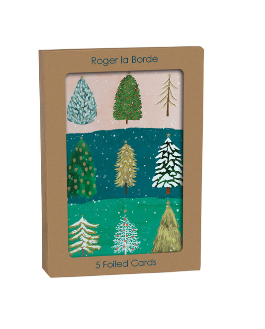 Wild Winter Forest Foiled Christmas Card Roger la Borde in Kraft Box 5 pack 170 x 120 mm