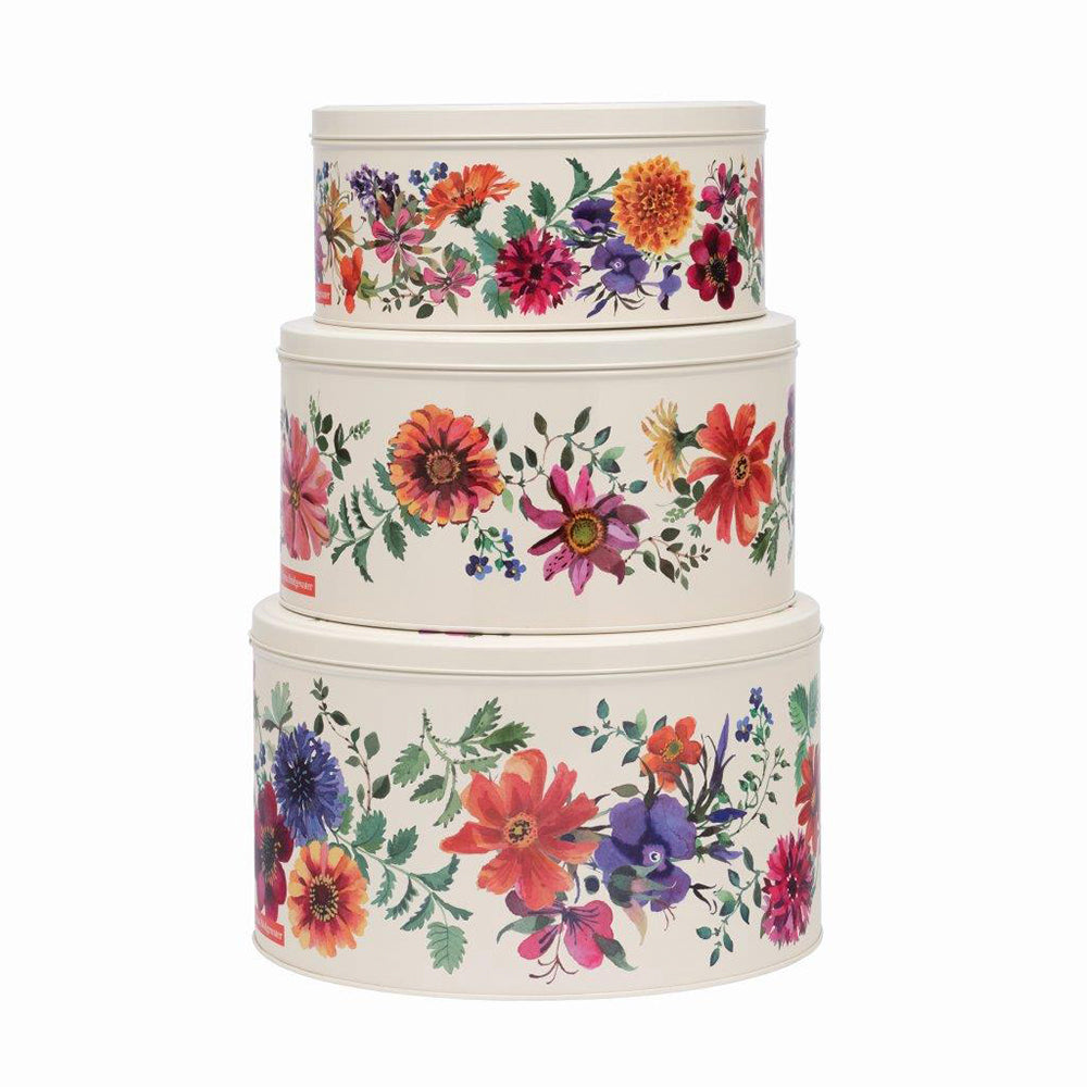 Emma Bridgewater Garden Flowers Set of 3 Round Cake Tins - 250 (d) x 145mm 225 (d) x 120mm 195 (d) x 95mm