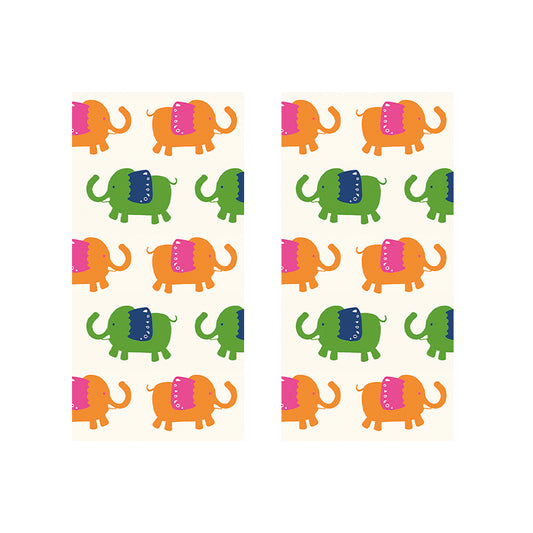 Green Orange Elephant Caspari Paper Pocket Tissues - 2 packs of 10 tissues 21 cm square