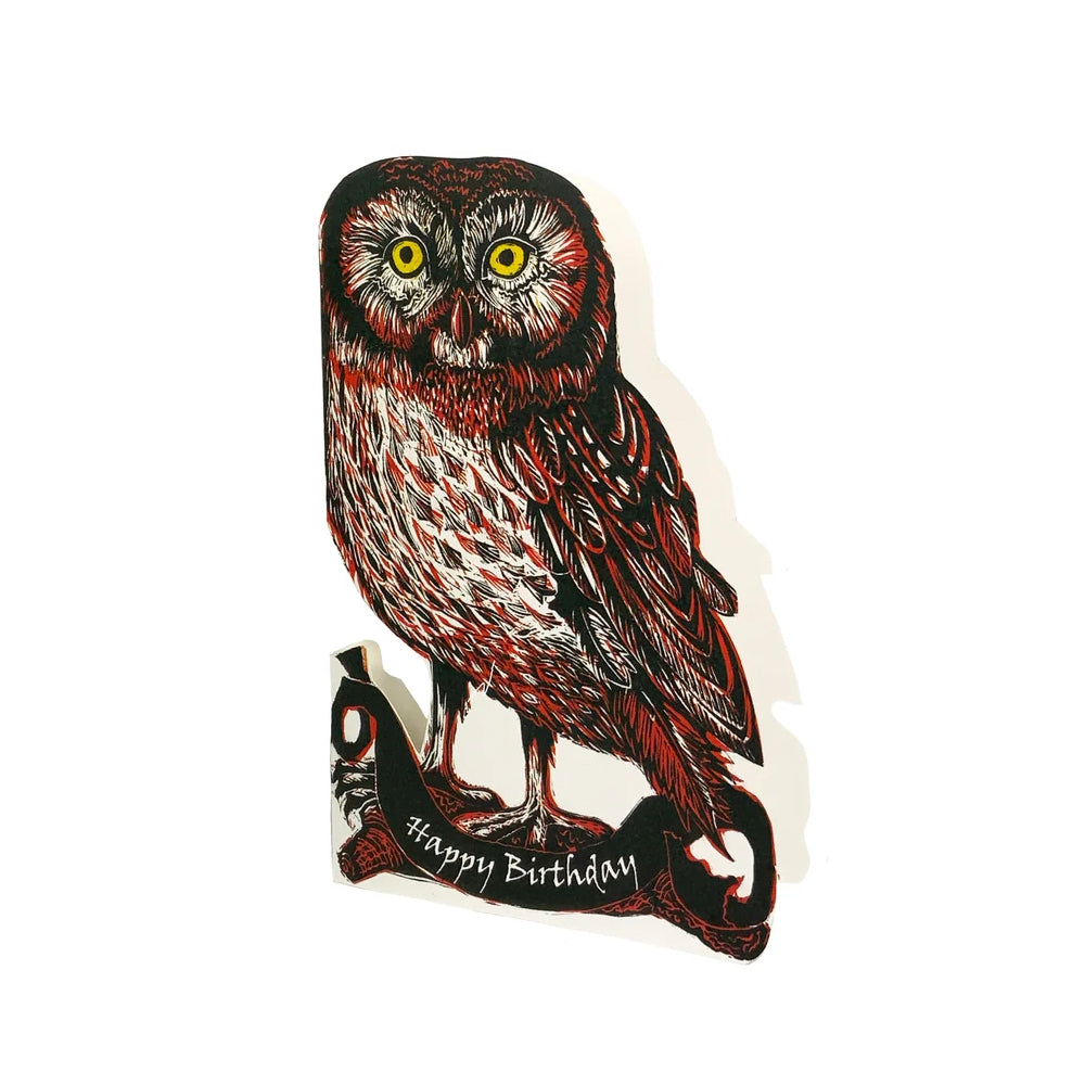 Tawny Owl Orange Birthday Judy Lumley Greetings Card from Lino Cut Designs with envelope