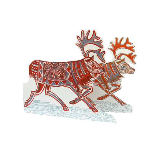 Reindeer Pair Christmas Judy Lumley Greetings Card from Lino Cut Designs with envelope