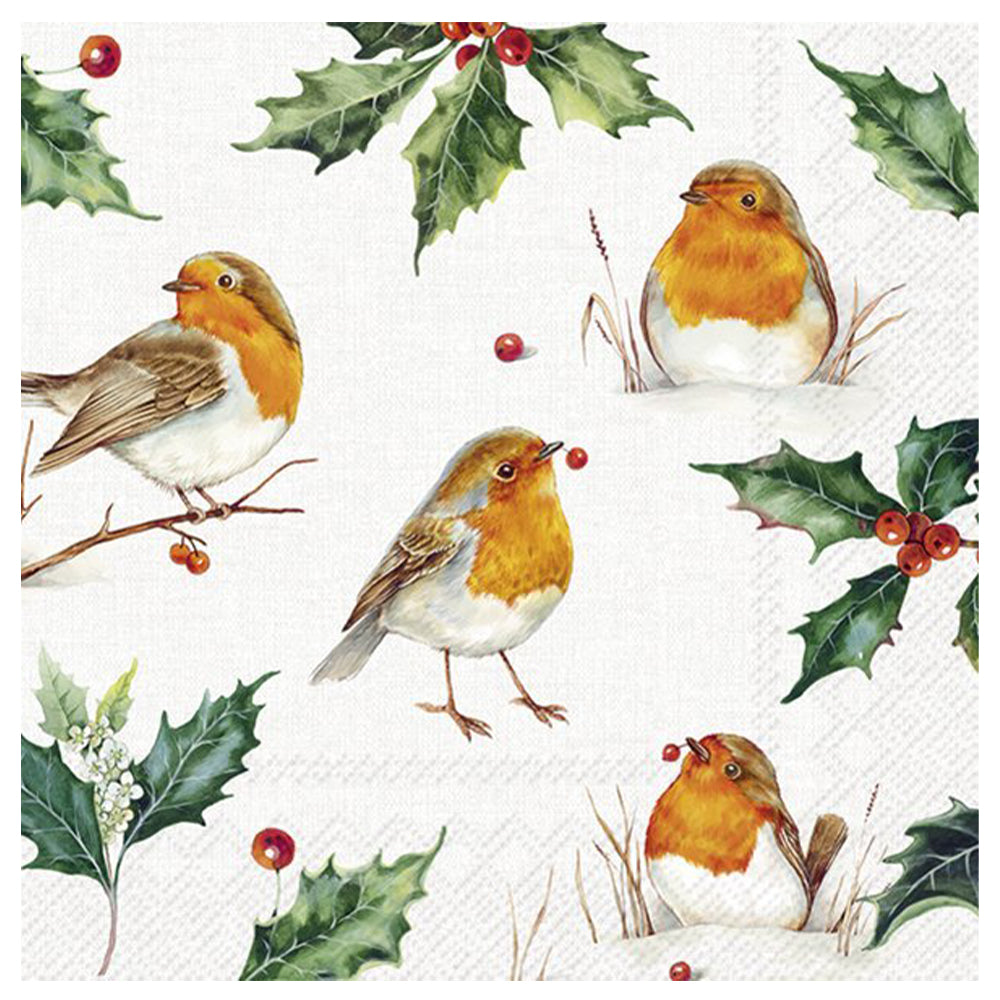 Lexi and Robin Cream Christmas IHR Paper Table Lunch Napkins 33 cm square 3 ply