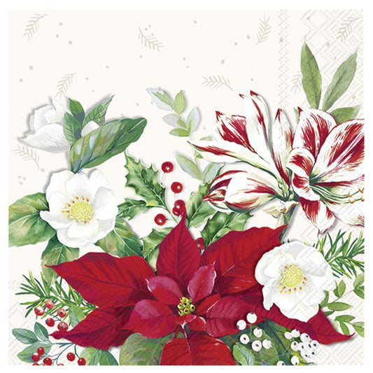 Christmas Florals White IHR Paper Table Lunch Napkins 33 cm square 3 ply