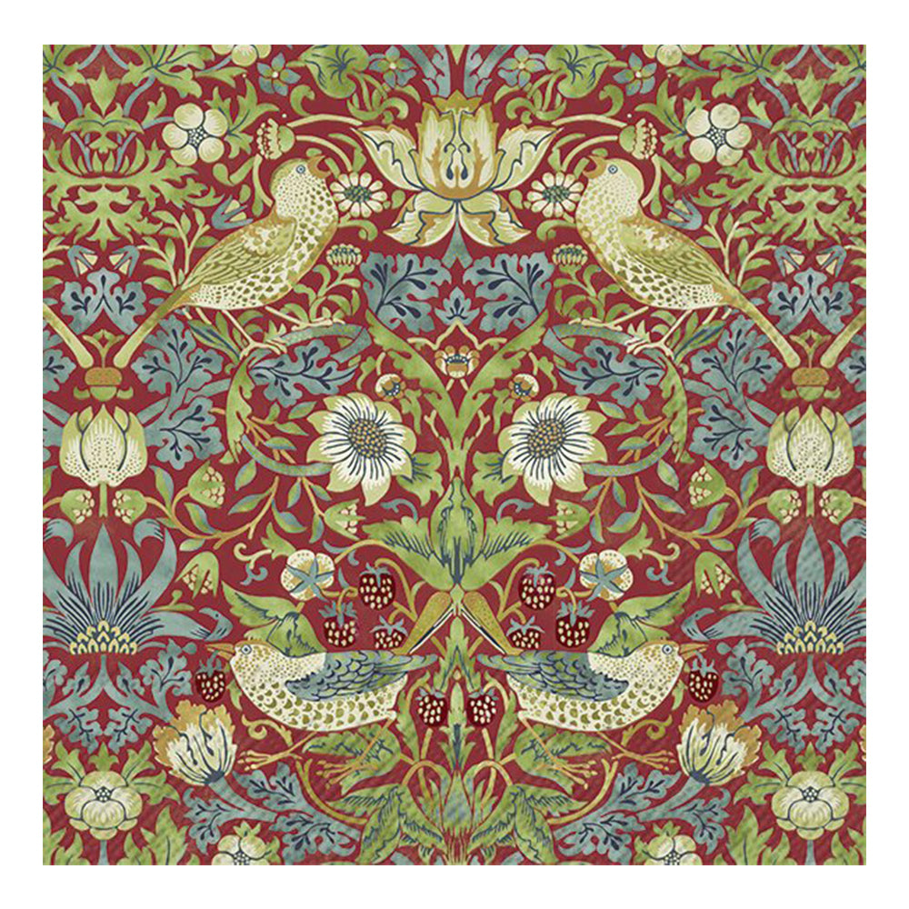 STRAWBERRY THIEF (V&A) William Morris Red IHR Paper Lunch Napkins 33 cm sq 3 ply 20 pack