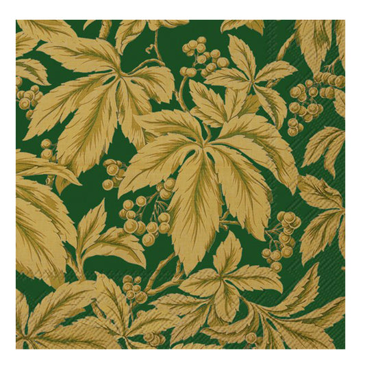 Woodwind (V&A) Autumn Leaves Green IHR Paper Lunch Napkins 33 cm sq 3 ply 20 pack