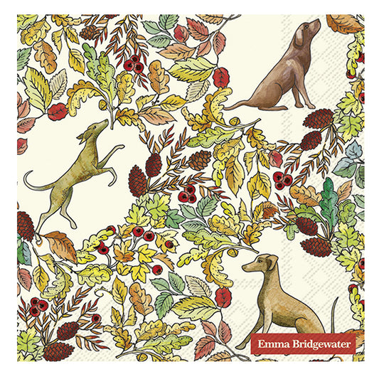 Emma Bridgewater Dogs in the Woods Cream IHR Paper Lunch Napkins 33 cm sq 3 ply 20 pack