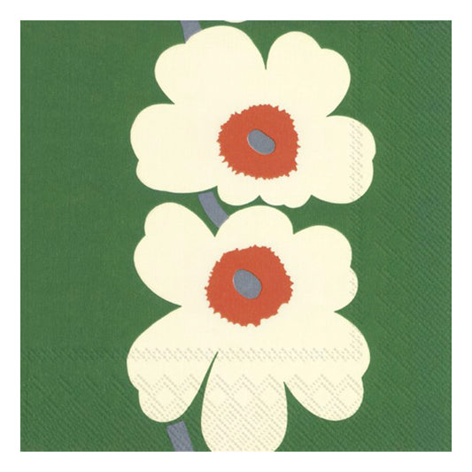 Marimekko 60th Anniversary Green Flowers  IHR Paper Table Napkins 33 cm square 3 ply lunch napkins
