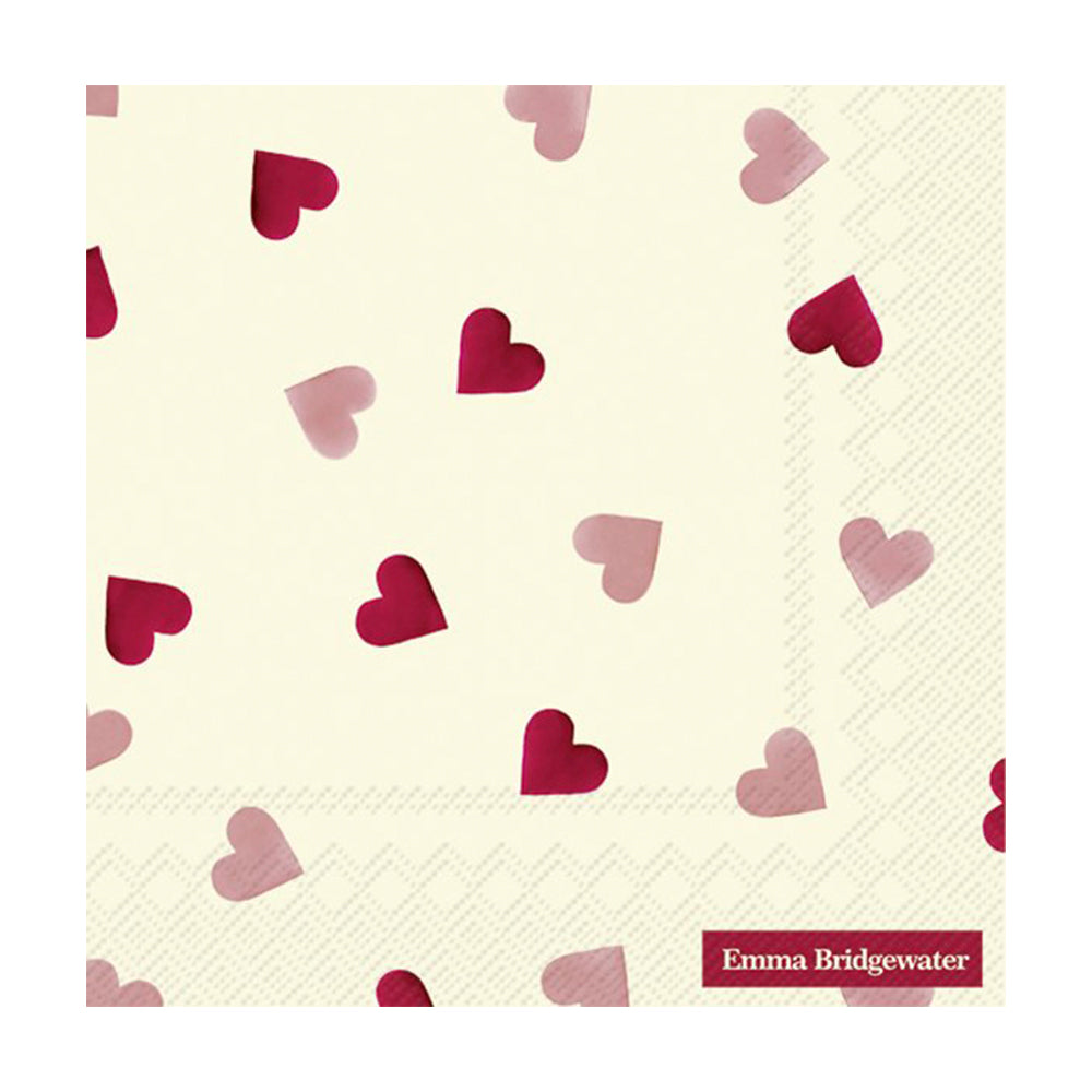 Emma Bridgewater Pink Hearts Cream IHR Paper Table Napkins 33 cm square 3 ply lunch napkins