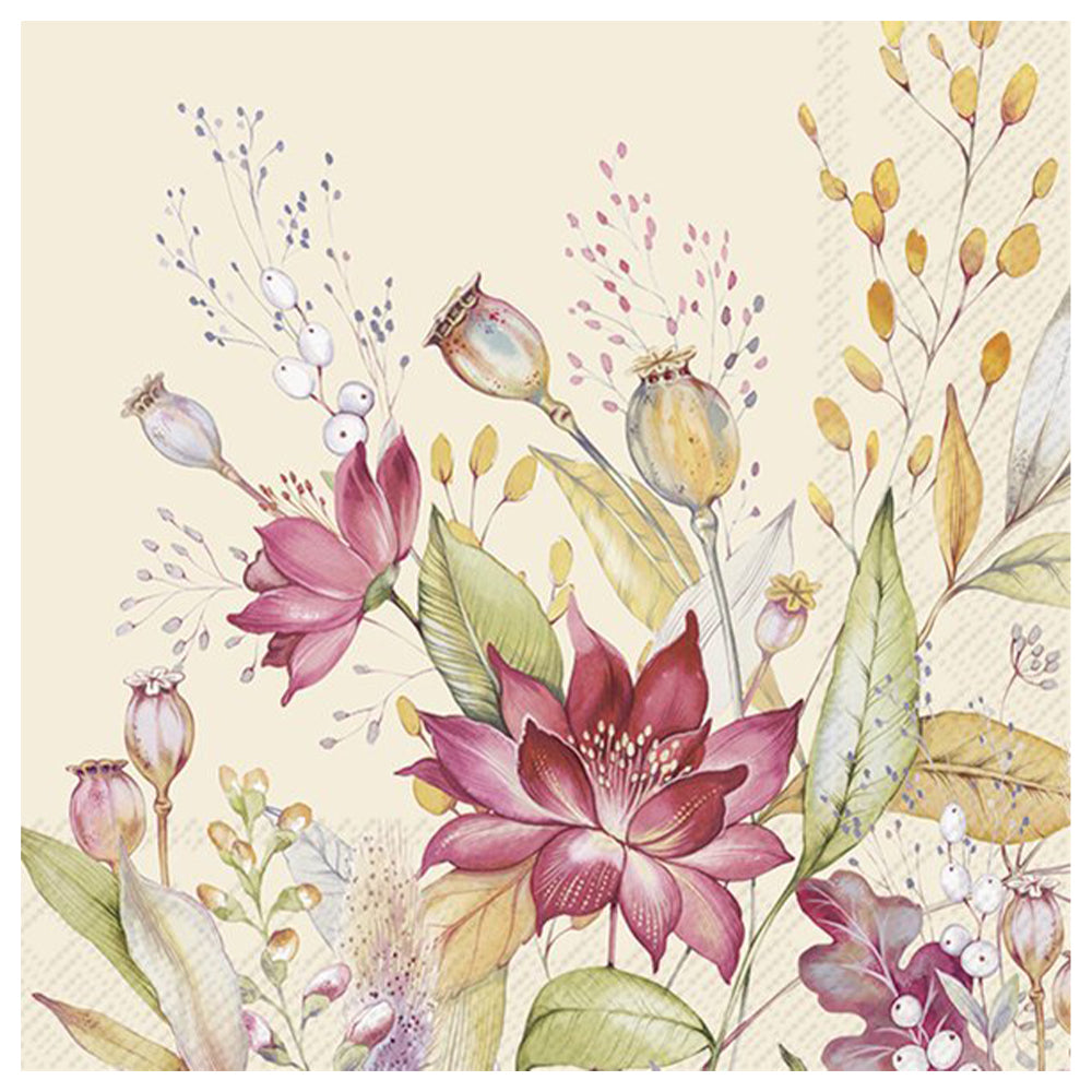 Amara Poppy Heads Autumn Meadow Floral Cream IHR Paper Table Lunch Napkins 33 cm square 3 plyCream IHR Paper Table Lunch Napkins 33 cm square 3 ply (Copy)