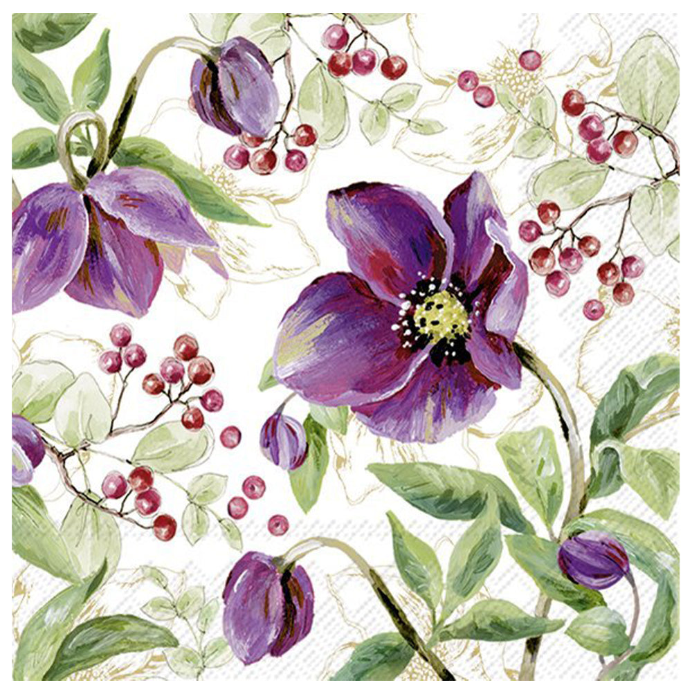 Rose Noel Gold Purple Floral IHR Paper Table Lunch Napkins 33 cm square 3 ply