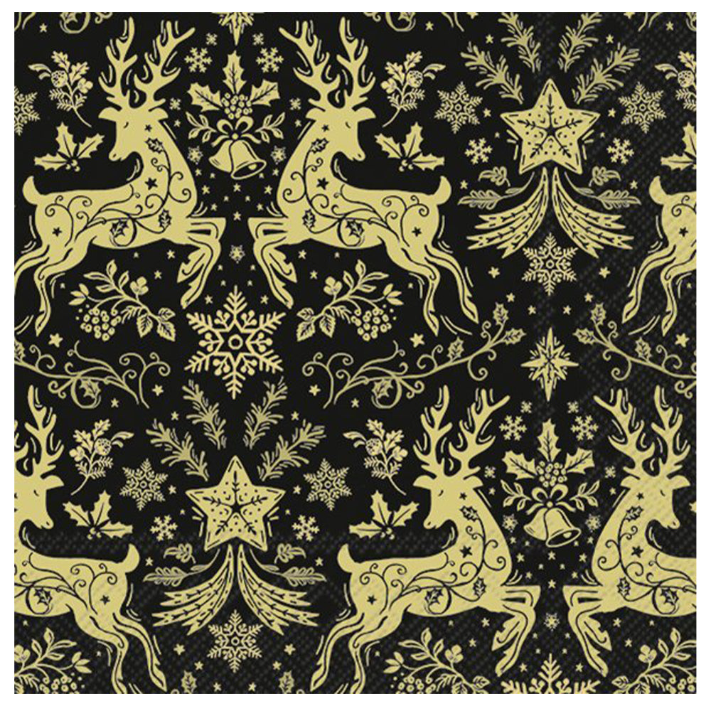 Christmas Ornaments Black Gold IHR Paper Table Lunch Napkins 33 cm square 3 ply