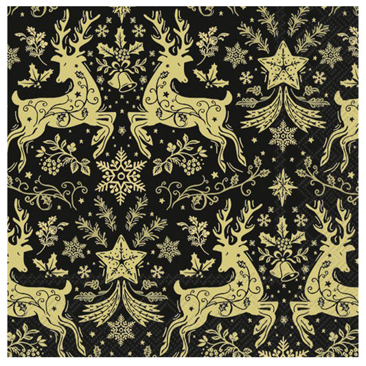 Christmas Ornaments Black Gold IHR Paper Table Lunch Napkins 33 cm square 3 ply