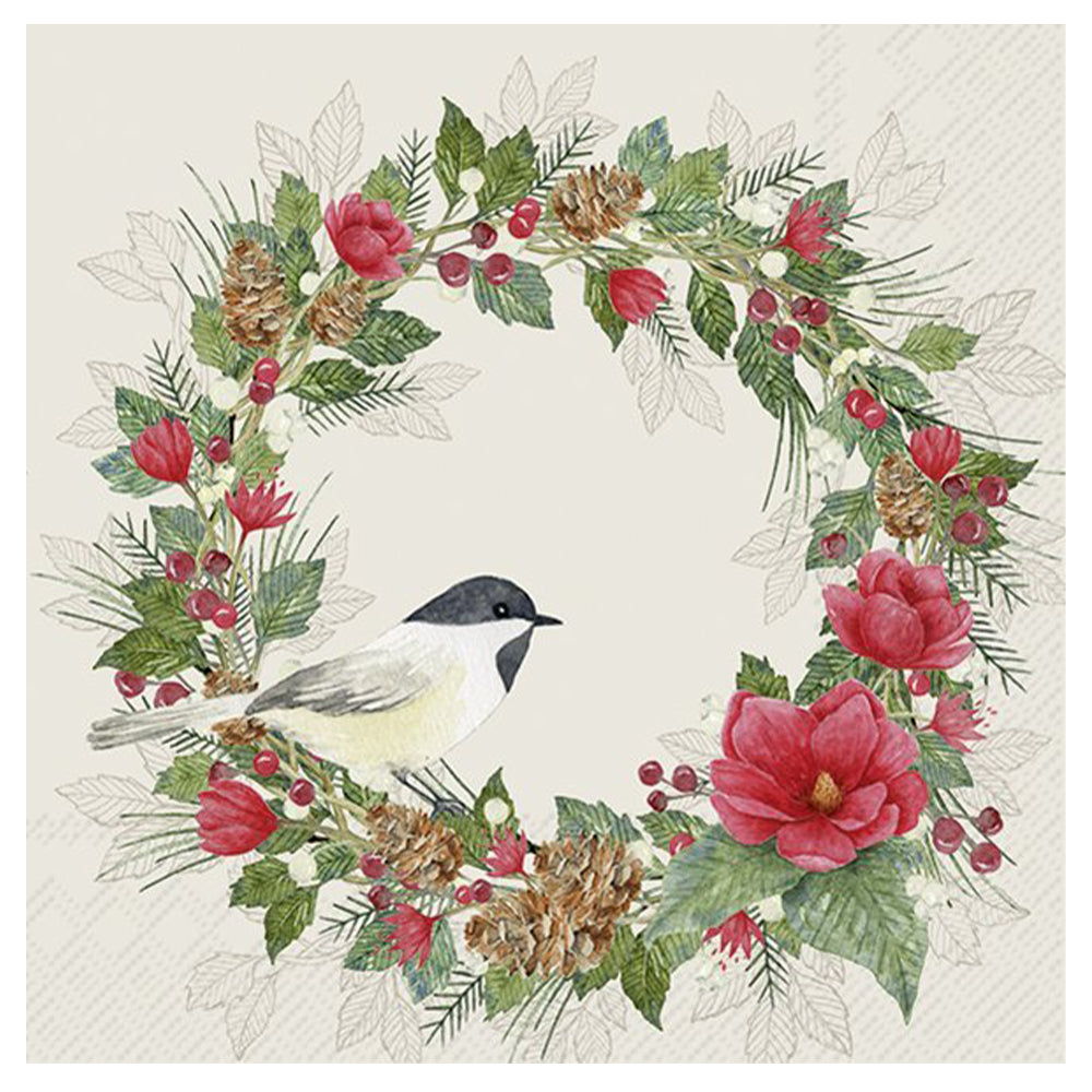 Christmas Joy Wreath cream IHR Paper Table Lunch Napkins 33 cm square 3 ply