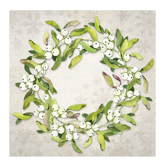 Mistletoe Wreath Light Grey IHR Paper Table Lunch Napkins 33 cm square 3 ply