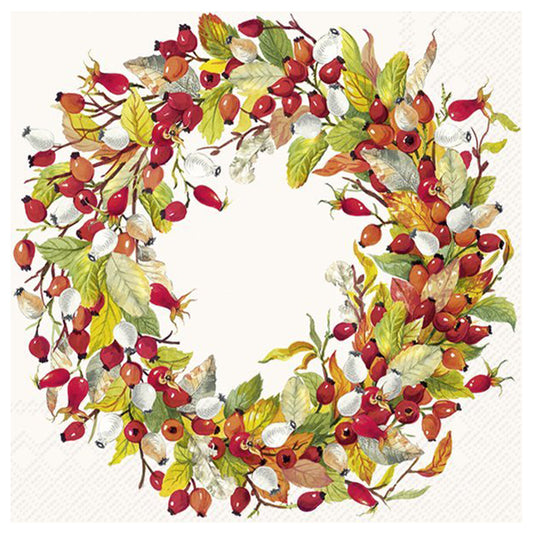 Rose Hip Wreath Cream IHR Paper Table Lunch Napkins 33 cm square 3 ply