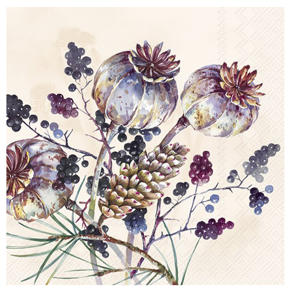 Amara Poppy Heads Cream IHR Paper Table Lunch Napkins 33 cm square 3 ply