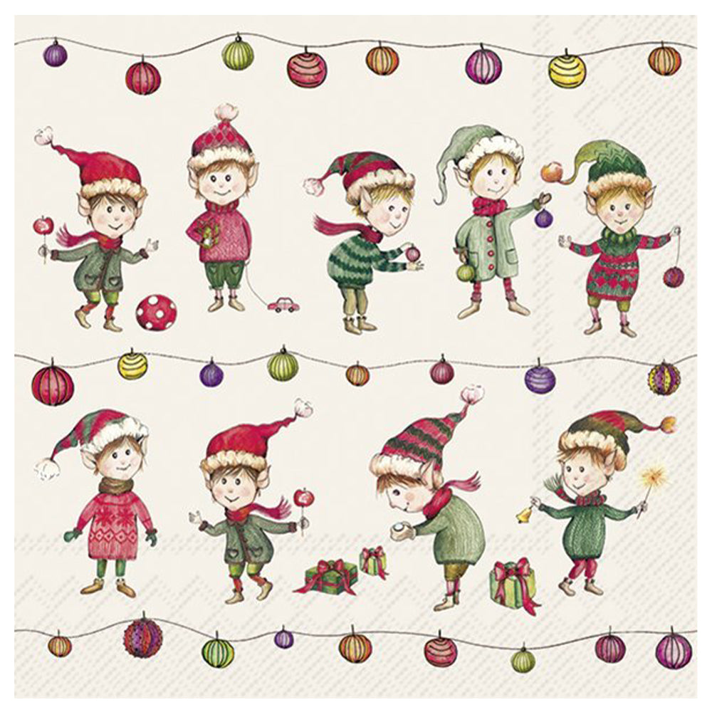 Elves at Work Cream Christmas IHR Paper Table Lunch Napkins 33 cm square 3 ply